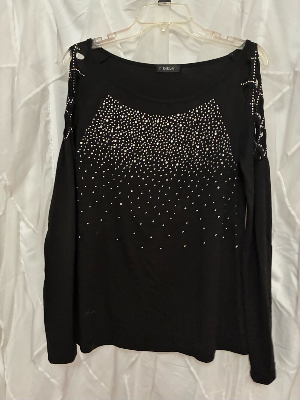 Black Cold-Shoulder Rhinestone Studded Top